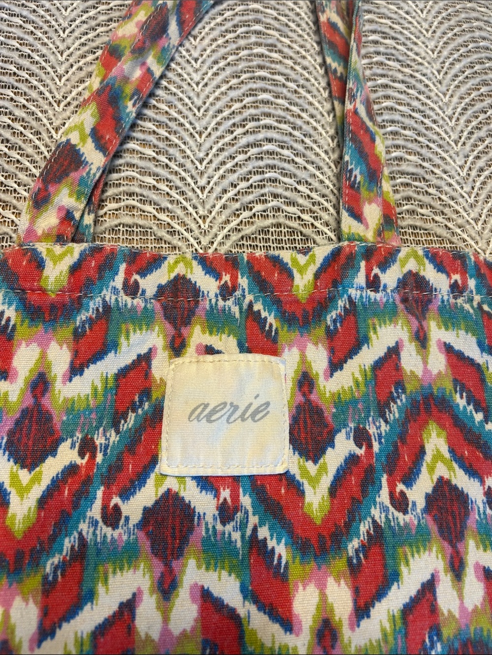 Aerie - like new ! Multicolor Canvas Tote with Red, Blue, Green, Pink & Cream